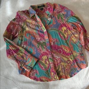 Ralph Lauren super lightweight soft Pink Teal Paisley Button-Up Shirt PL